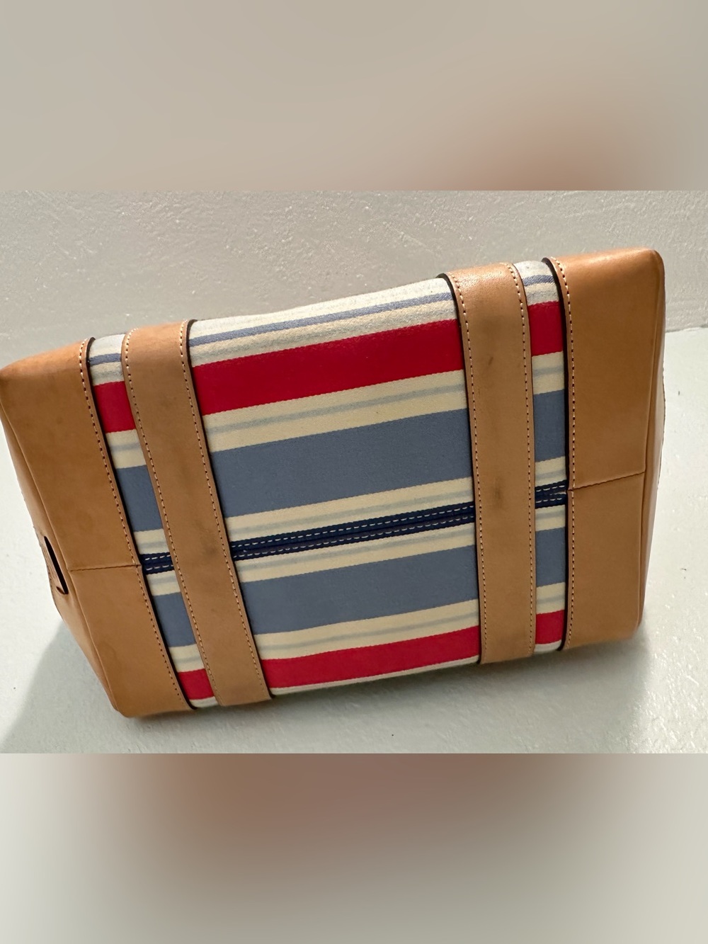 Vintage Coach Hampton Striped Canvas & Leather Blue/Red - Picture 13 of 13